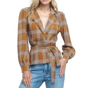Patterned Long Sleeve Tie Front Blouse